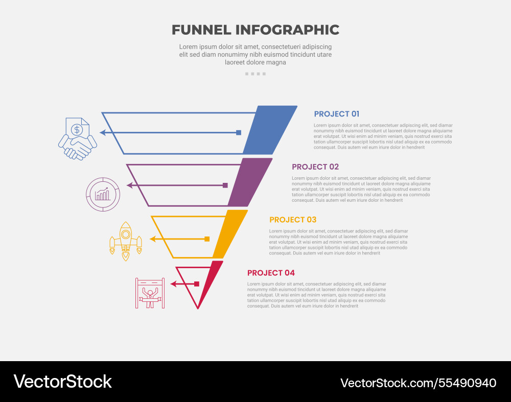 Funnel base shape infographic outline style Funnel base shape infographic outline style Vector Image