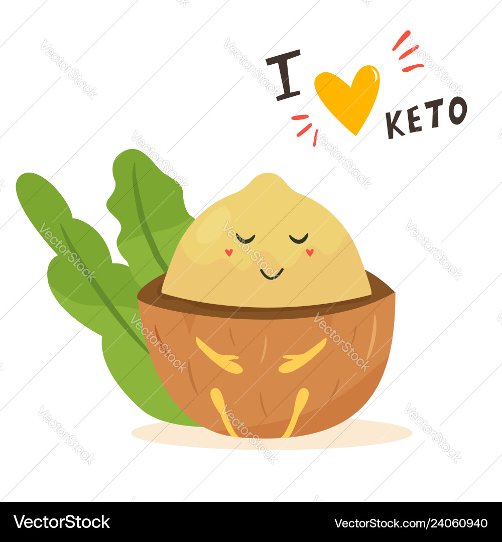 Funny cute macadamia character keto diet lover Funny cute macadamia character keto diet lover vector image