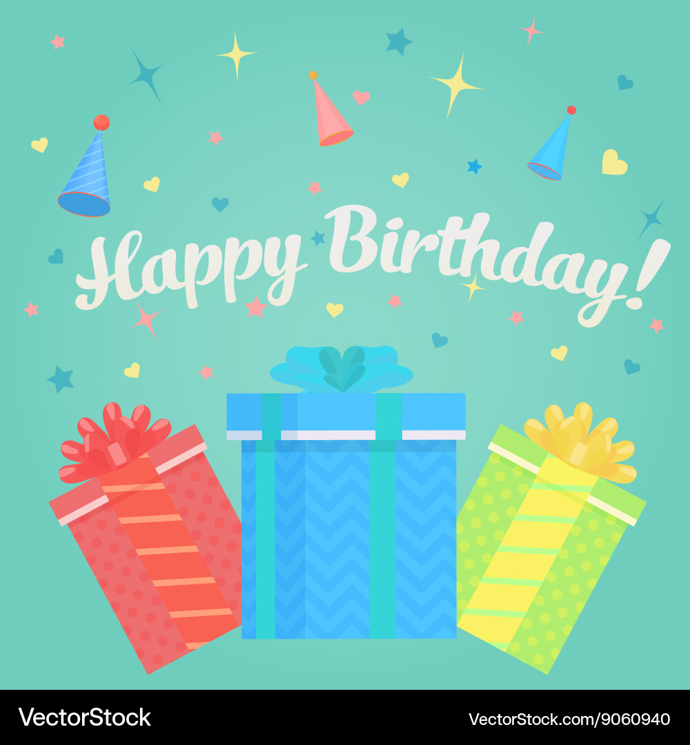 Happy birthday greeting card with gifts Vector Image