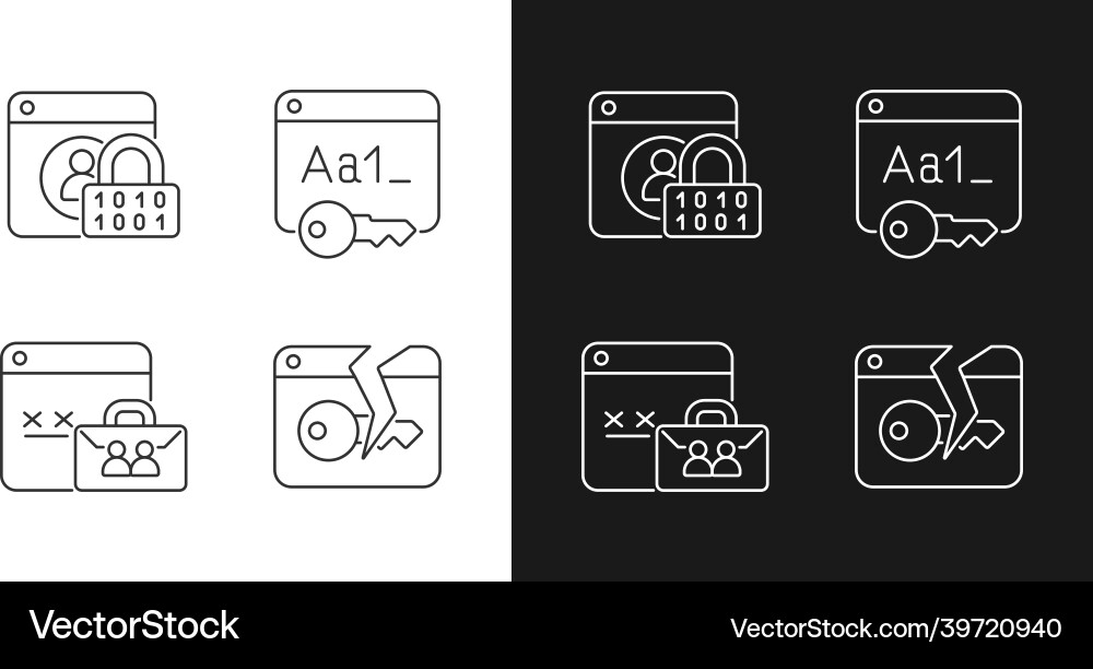 Password encryption linear icons set for dark Password encryption linear icons set for dark vector image
