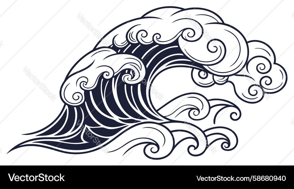 Powerful ocean wave with dynamic foam and swirls Vector Image