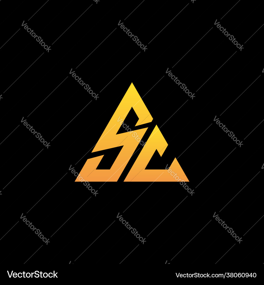 S c monogram initial logo with a yellow triangle S c monogram initial logo with a yellow triangle vector image