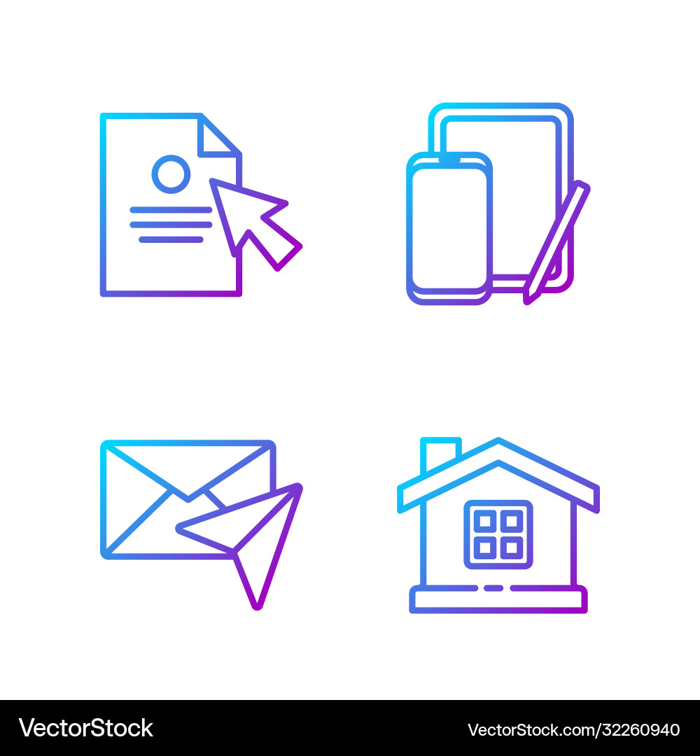 Set line house envelope document and cursor vector image