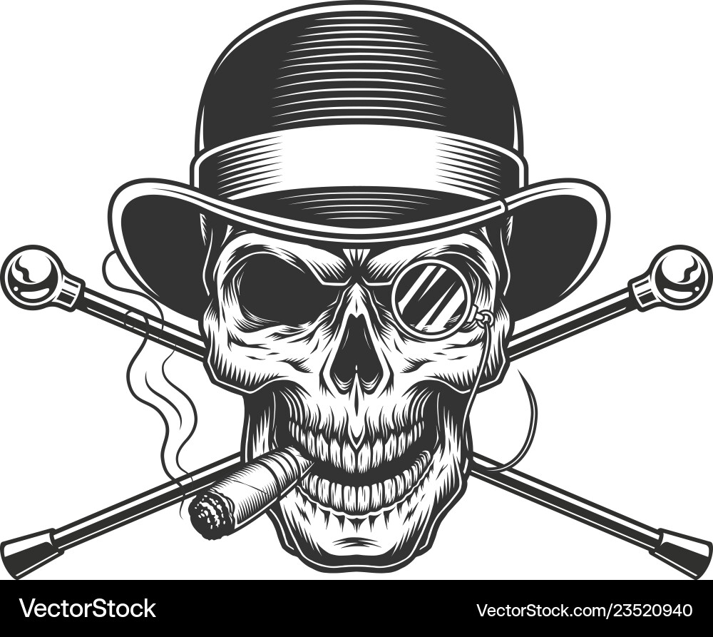 Vintage Gentleman Skull with Cigar Vector Image
