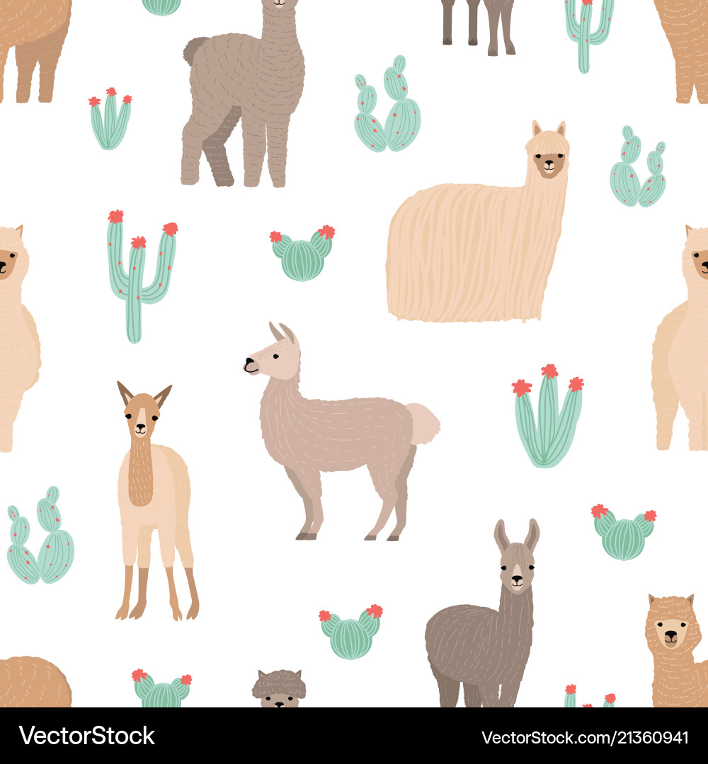 Adorable Llamas Seamless Pattern Vector Image