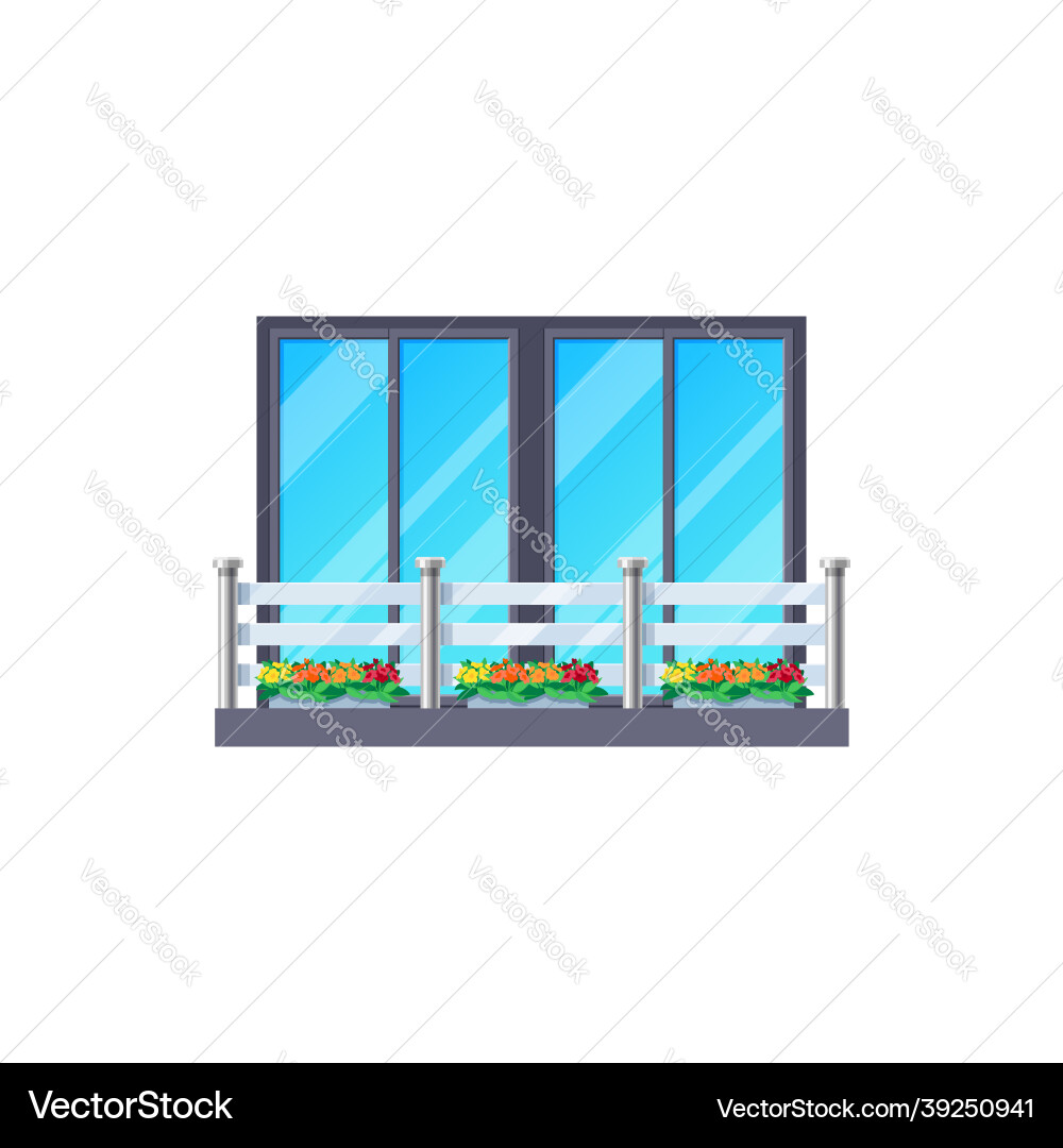 Balcony window house facade fence and railing Vector Image