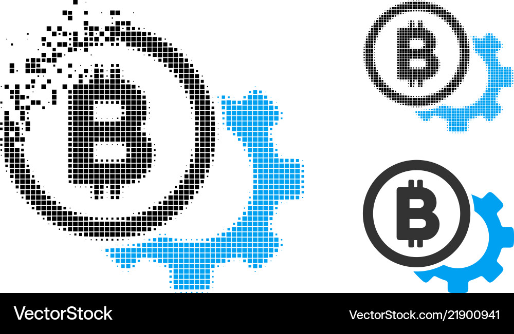 Dissolved pixel halftone bitcoin options cog icon Dissolved pixel halftone bitcoin options cog icon vector image