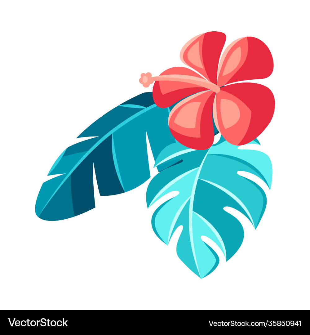 Hibiscus Blume und Palmblätter Hibiscus Blume und Palmblätter vektorbild