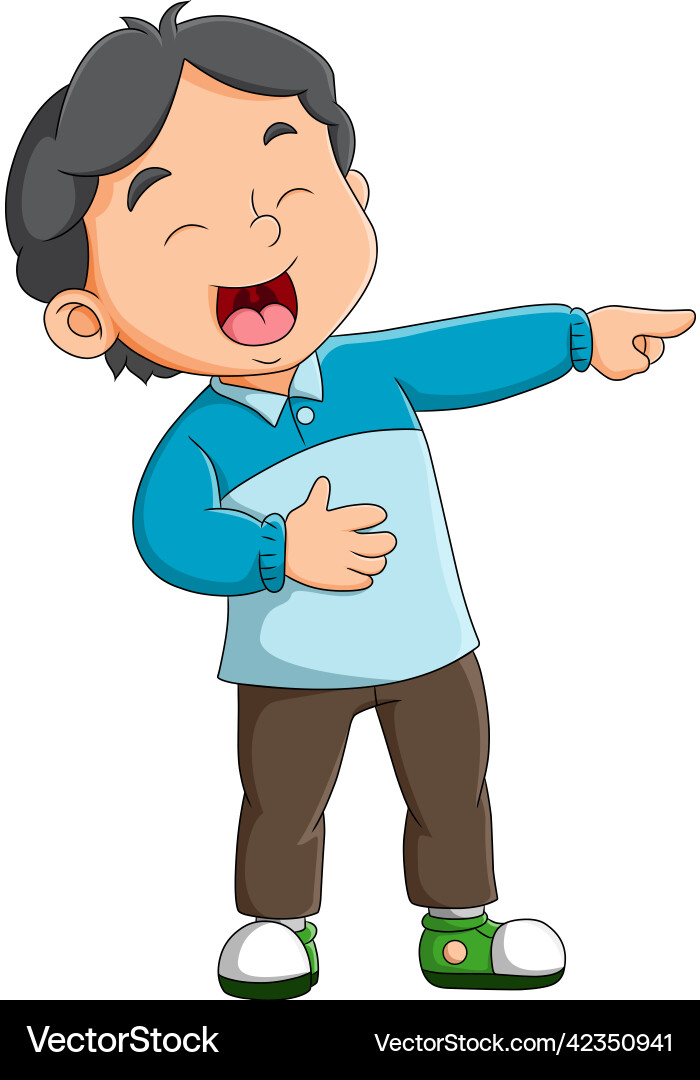 Junge steht und lachen über jemand nebenan Junge steht und lachen über jemand nebenan vektorbild
