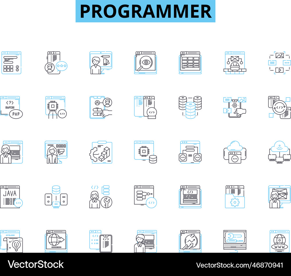 Programmierer lineare Icons kodieren Debugging Programmierer lineare Icons kodieren Debugging vektorbild
