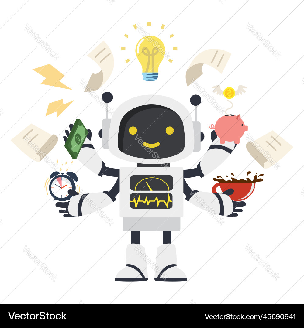 Robot working multitask activities concept Robot working multitask activities concept vector image