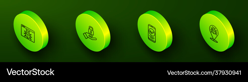 Set isometric line system bug lock in hand Set isometric line system bug lock in hand vector image