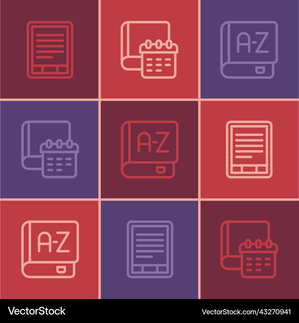 Set line e-book reader translator book and daily Vector Image
