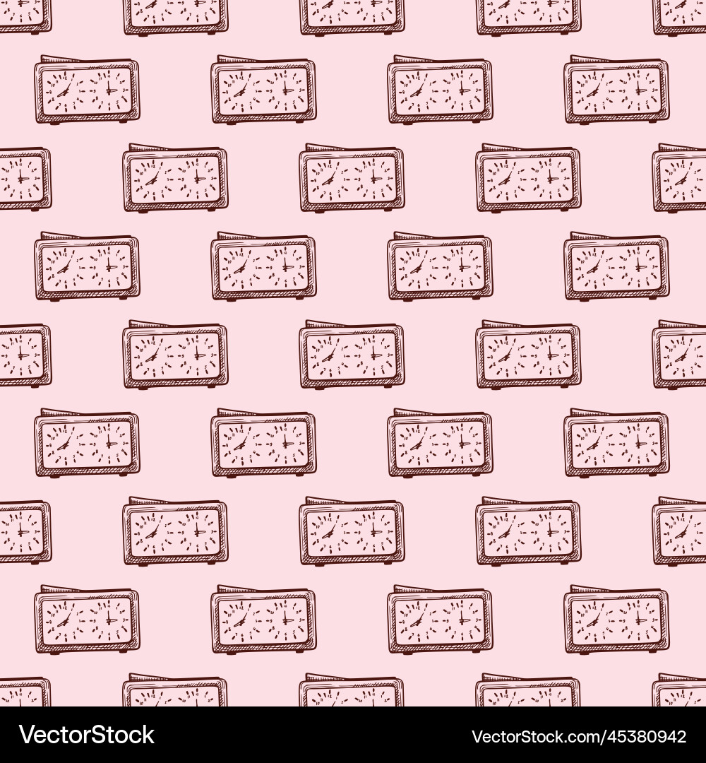 Chess clock engraved seamless pattern retro watch Chess clock engraved seamless pattern retro watch vector image