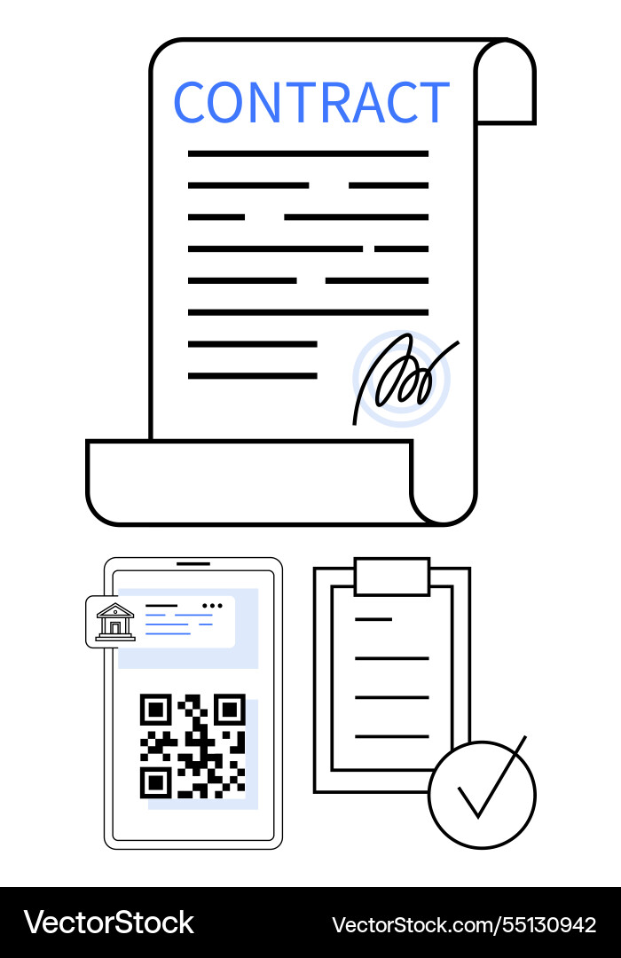 Digital and paper contract process with qr code Digital and paper contract process with qr code vector image