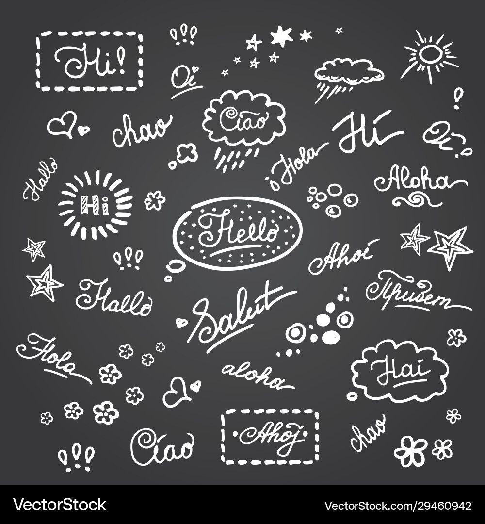 Hand lettering hello on different languages vector image