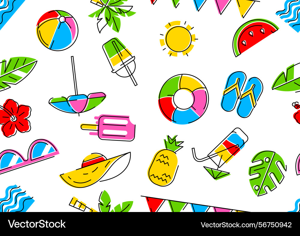 Pattern with summer items stylized beach objects Pattern with summer items stylized beach objects vector image