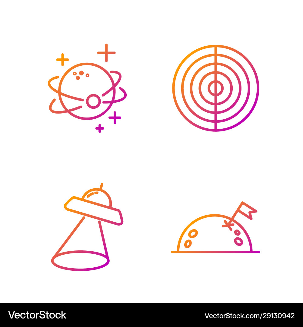 Set line planet with flag ufo flying spaceship Set line planet with flag ufo flying spaceship vector image