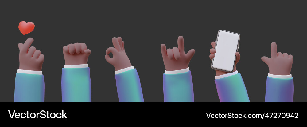 Sign language realistic image set on dark vector image