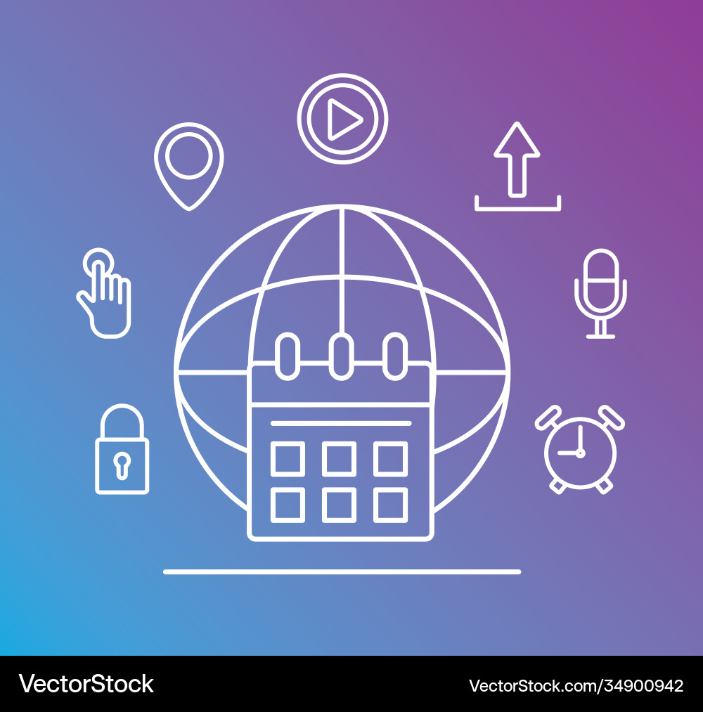 Sphere browser with interface set line style icons Sphere browser with interface set line style icons vector image