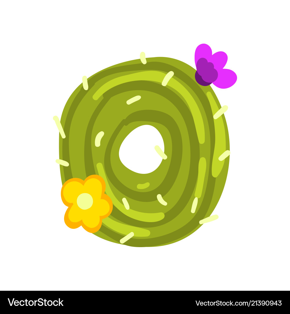 Cactus Letter O with Flowers Vector Image