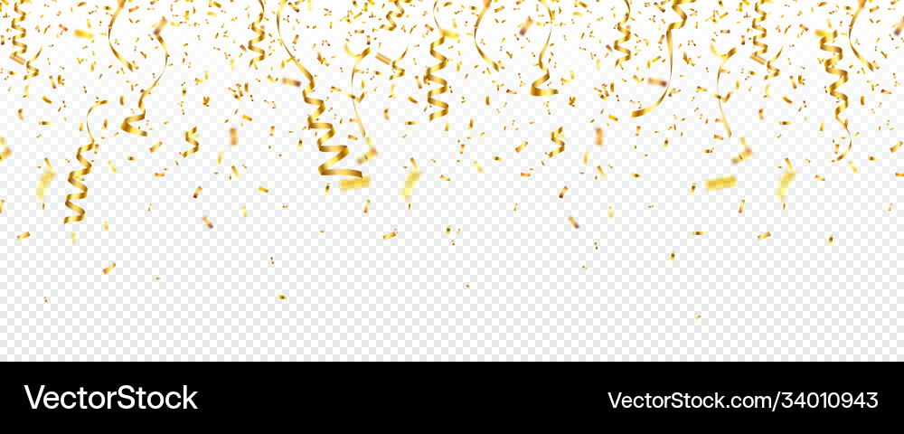 Christmas golden confetti with ribbon falling Christmas golden confetti with ribbon falling vector image