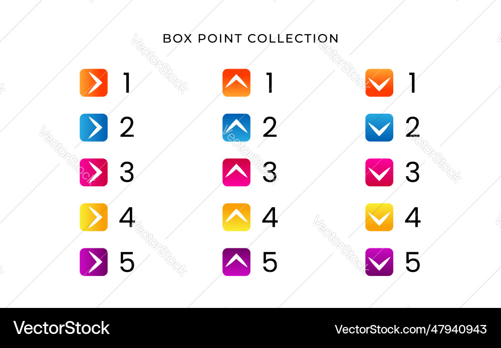 Colorful box point collection number with gradient vector image
