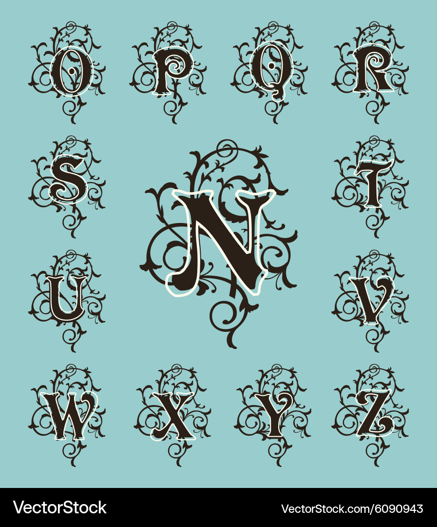 Elegant Monogram & Filigree Letter Set – Royalty-Free Vector | VectorStock