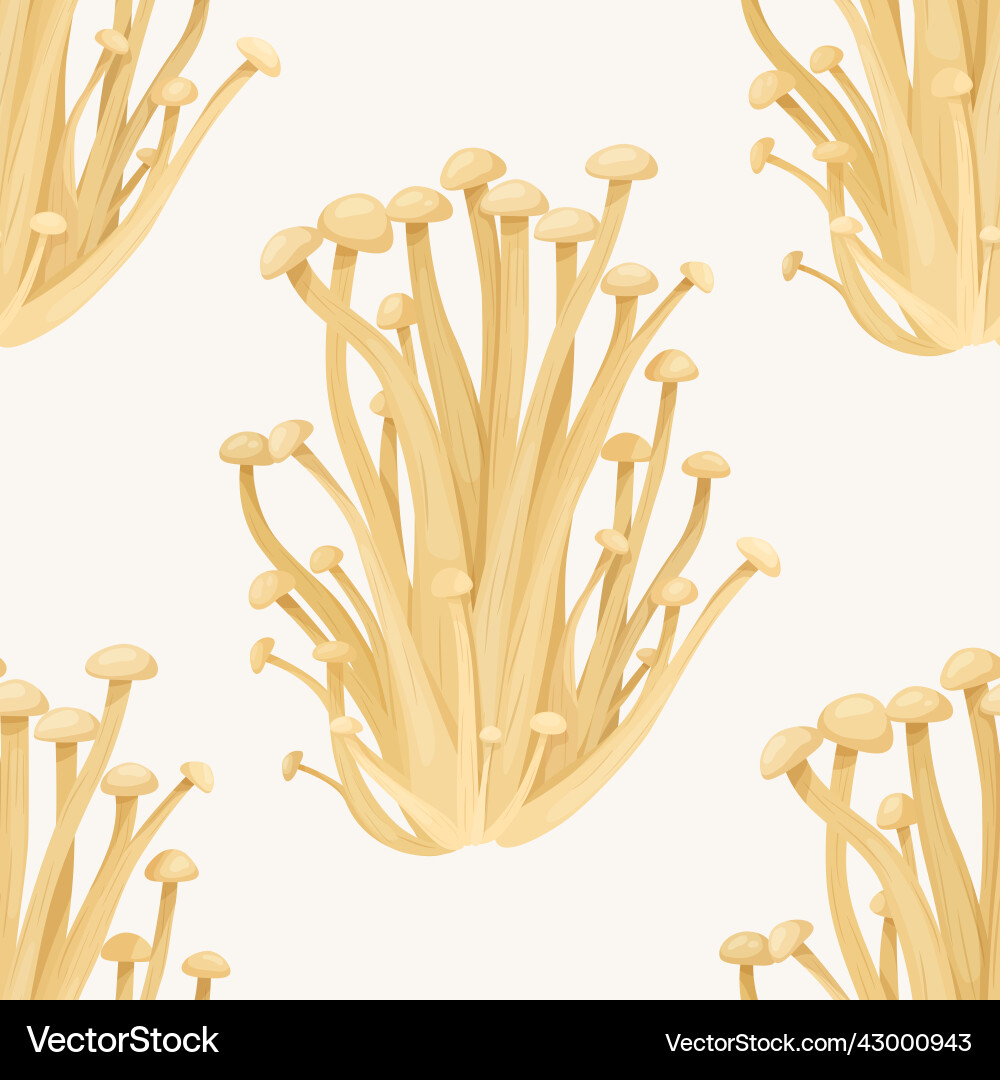 Seamless pattern with enoki mushroom vector image