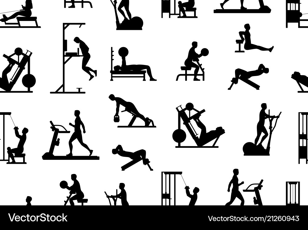 Seamless pattern with men doing exercises Seamless pattern with men doing exercises Vector Image