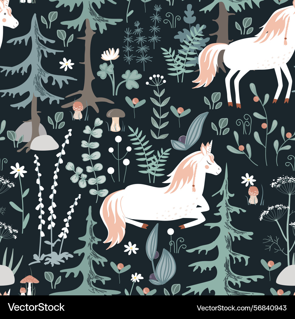 Seamless pattern with unicorns and magic Seamless pattern with unicorns and magic vector image
