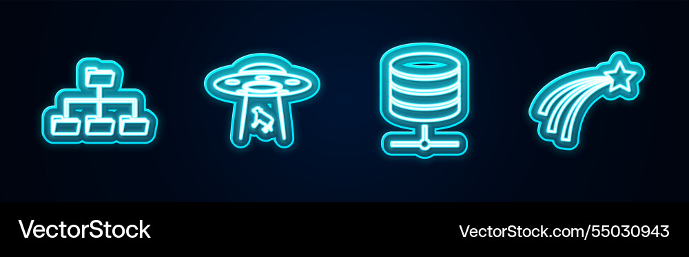 Set line folder tree ufo abducts cow server data Set line folder tree ufo abducts cow server data vector image