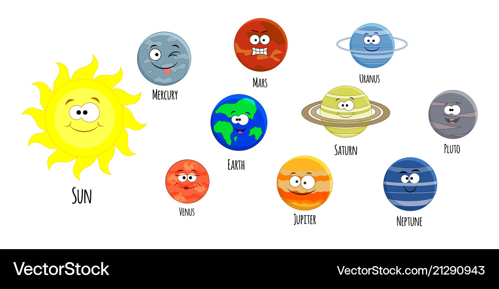 Set of cartoon solar system planets sol Set of cartoon solar system planets sol vector image