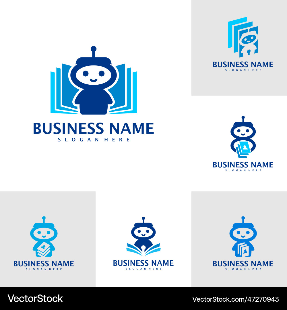 Set of robot with book logo template creative Set of robot with book logo template creative Vector Image