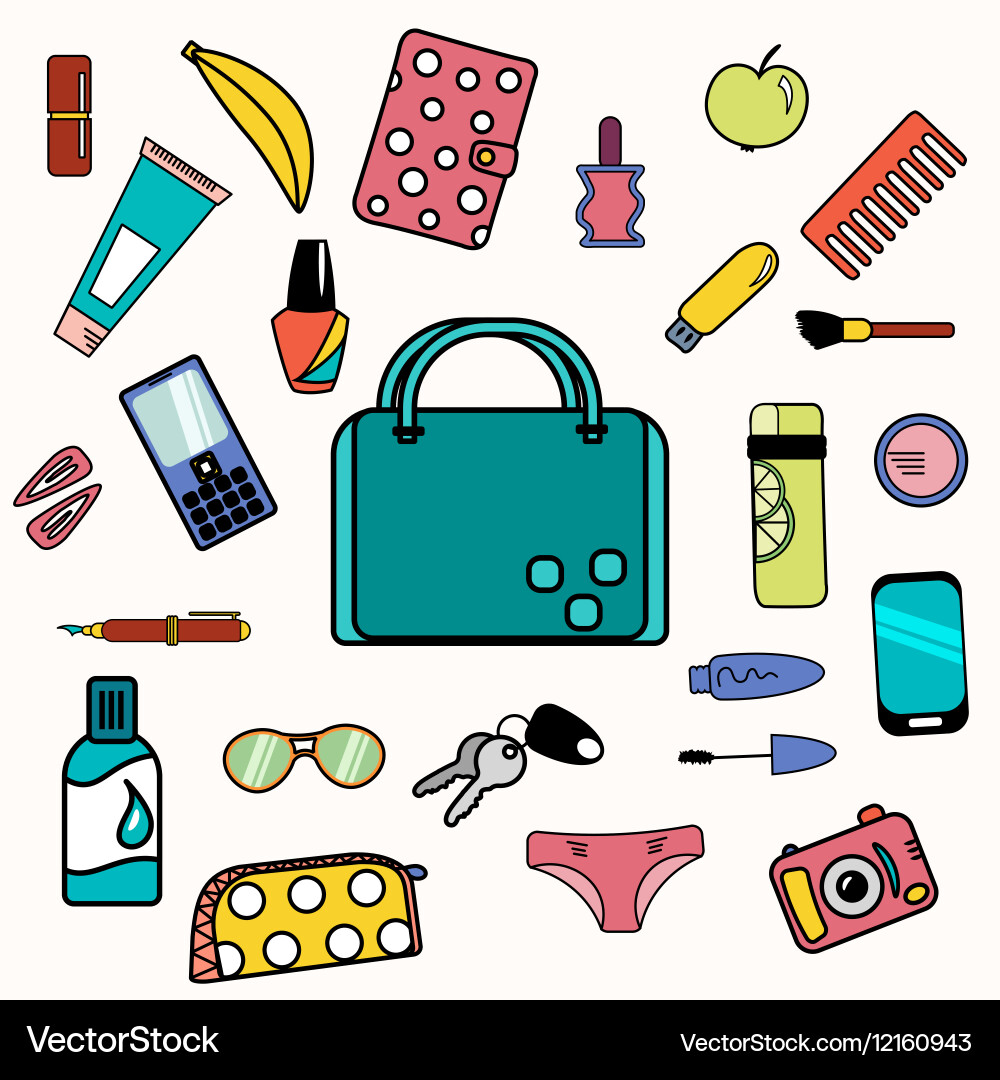 Woman's Bag with Cosmetics and Smartphone Vector Image