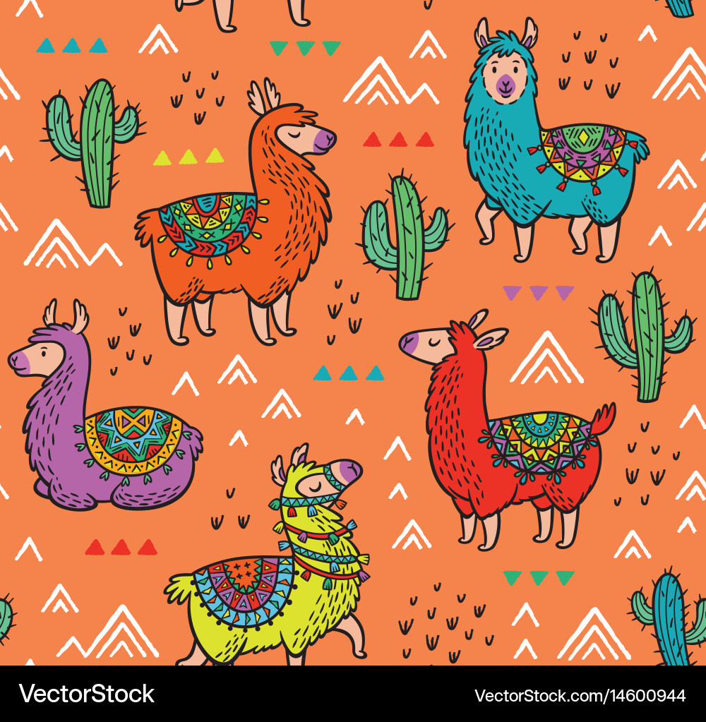 Alpaca & Cactus Seamless Pattern vector image