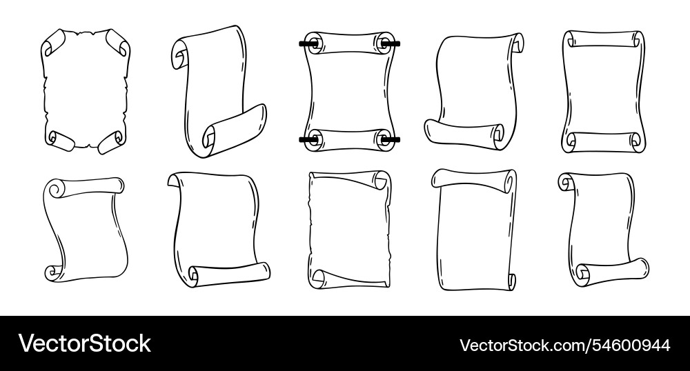 Ancient empty scroll doodle hand drawn Ancient empty scroll doodle hand drawn vector image