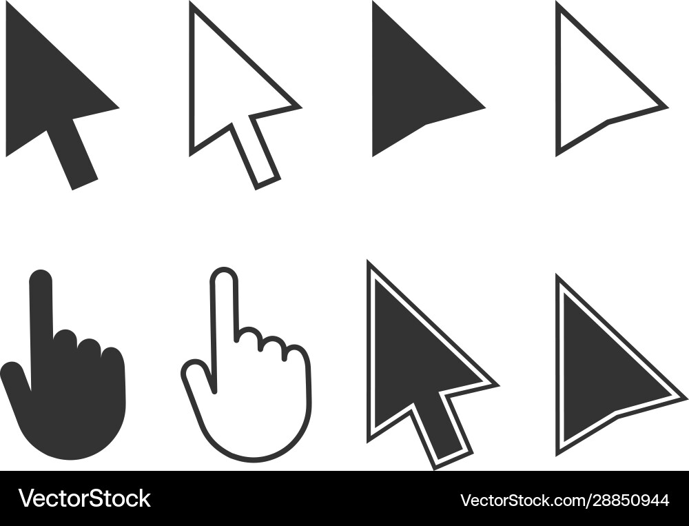 Arrow and hand computer mouse cursor icon set Arrow and hand computer mouse cursor icon set vector image