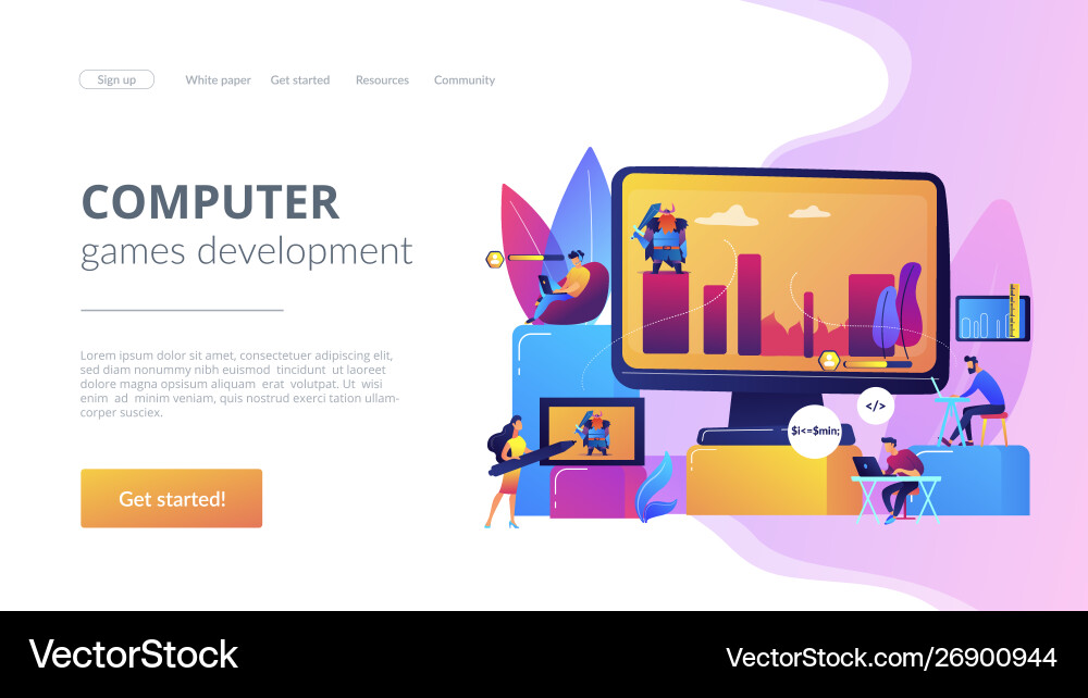Computer games development concept landing page Computer games development concept landing page vector image