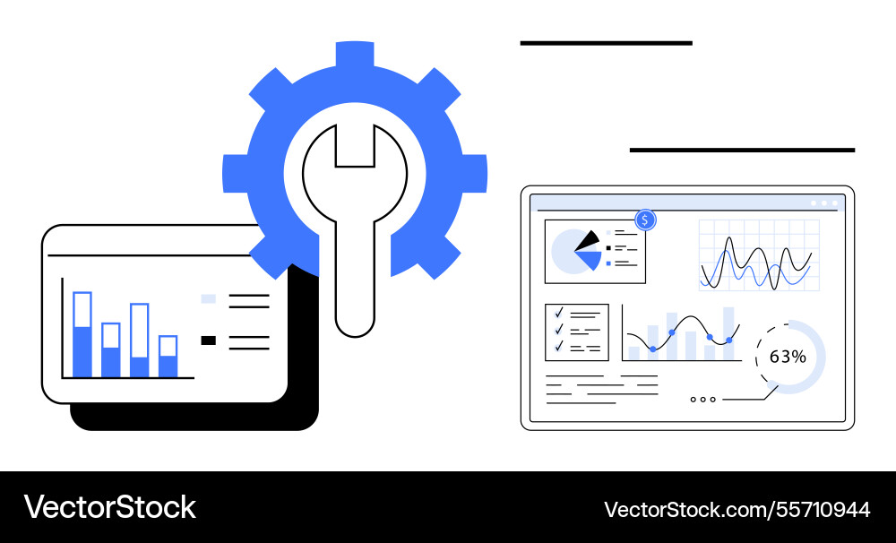 Data analysis dashboard with gear and analytics Data analysis dashboard with gear and analytics vector image