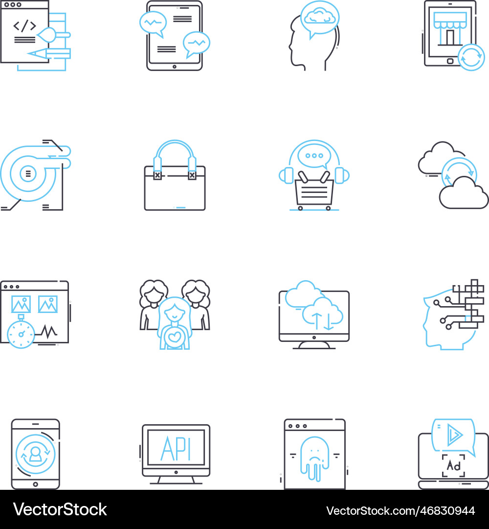 Digital optimization linear icons set algorithm Digital optimization linear icons set algorithm vector image