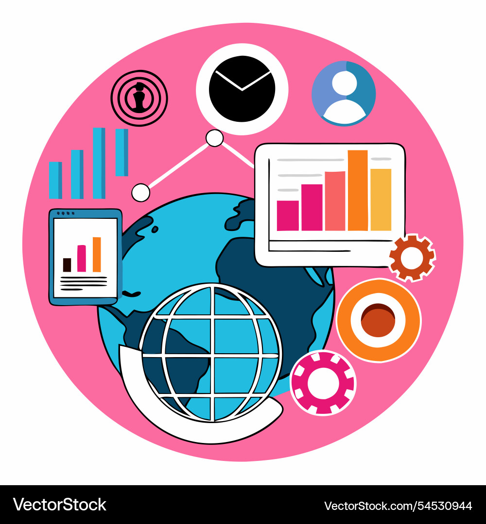 Global data analysis and insights for business vector image