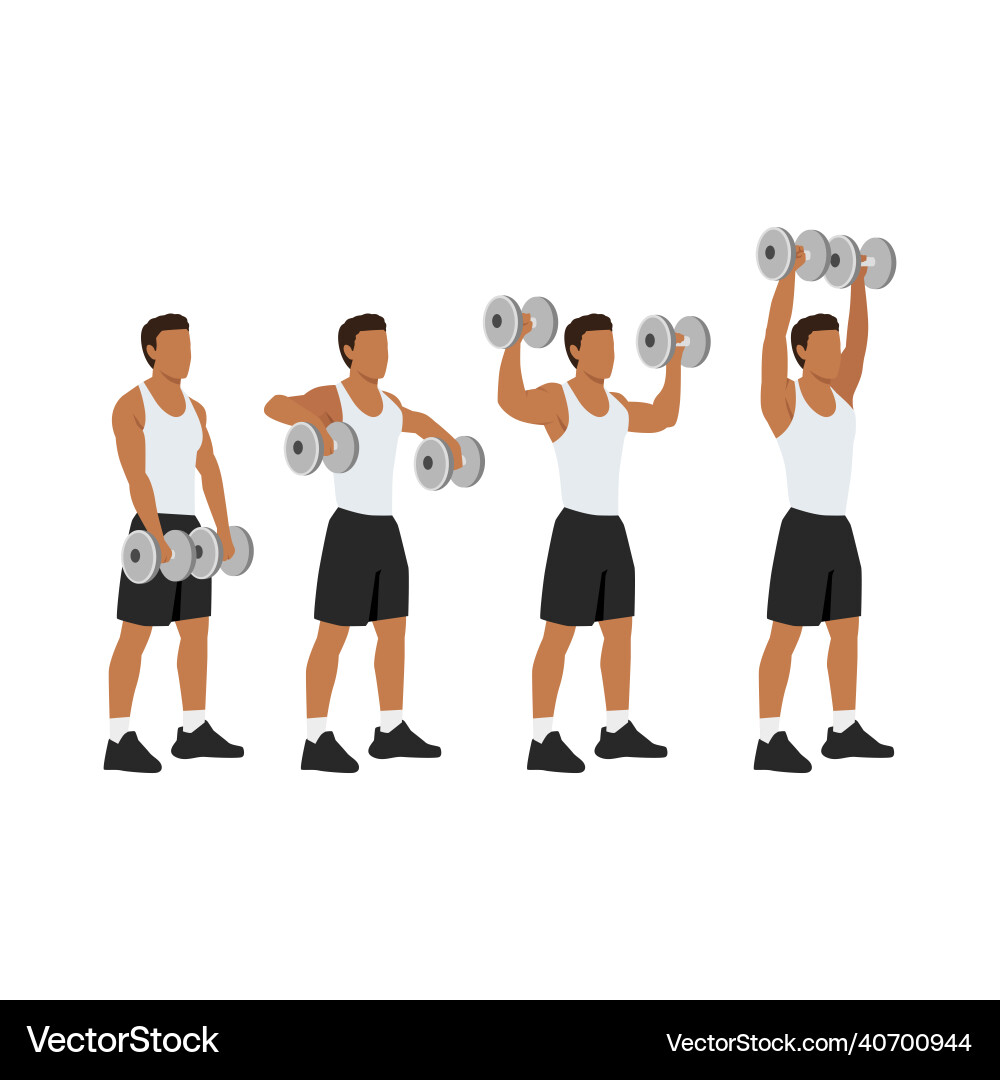 Man doing dumbbell cuban press exercise vector image