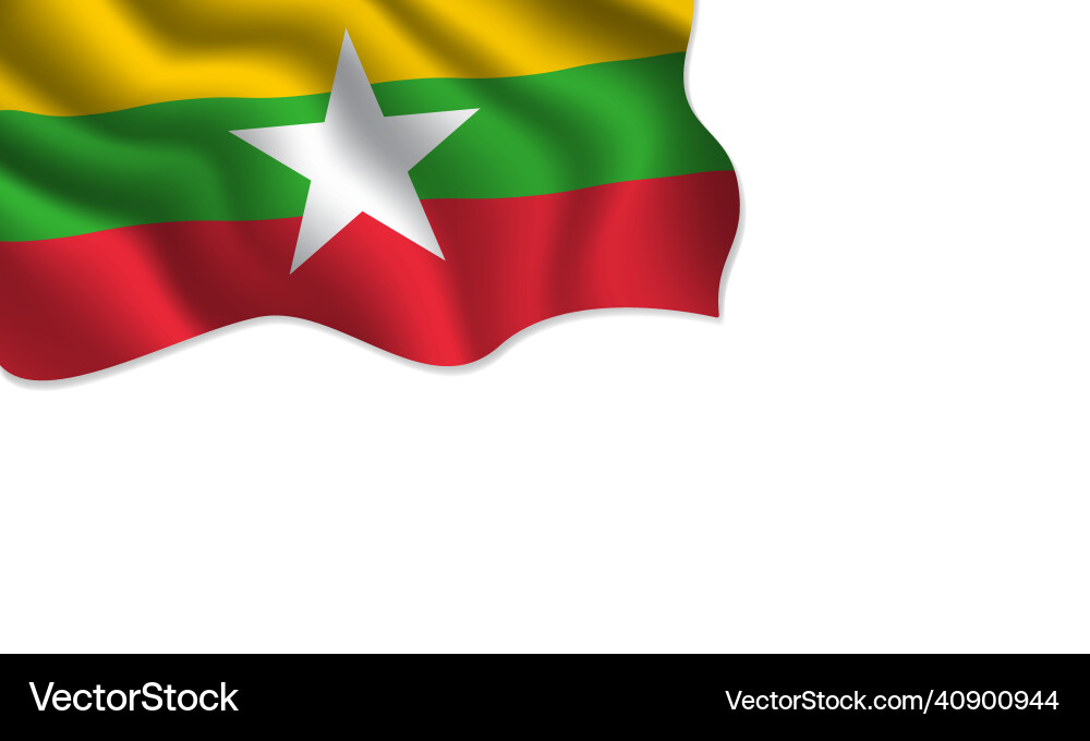 Myanmar flag waving with copy space on isolated Vector Image