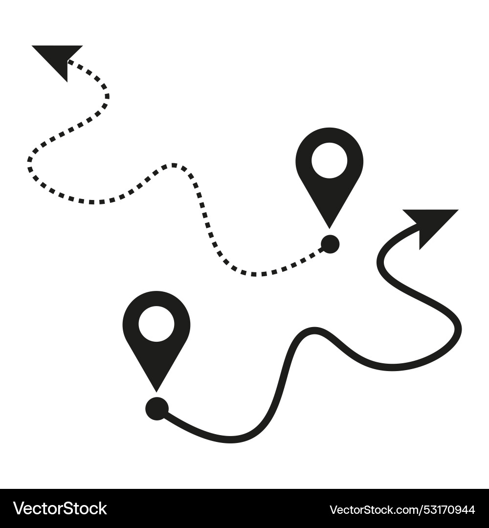 Navigation path icons location pin symbols dotted vector image