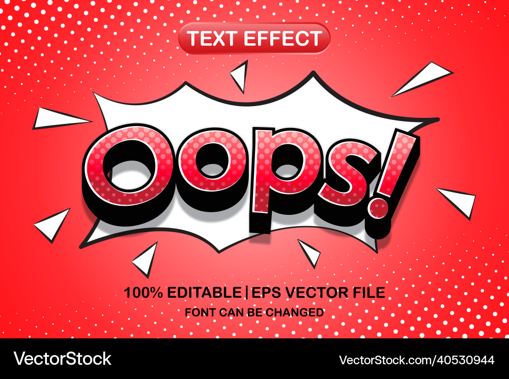 Oops 3d editable text effect Oops 3d editable text effect Vector Image