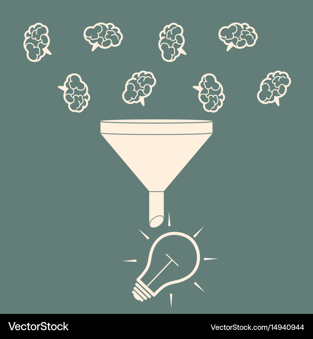 Sales funnel converting brains into bulb idea Vector Image
