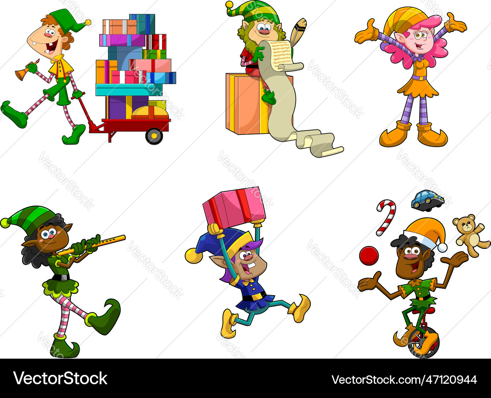 Santas kleine Elf Helfer Cartoon Charaktere Santas kleine Elf Helfer Cartoon Charaktere vektorbild
