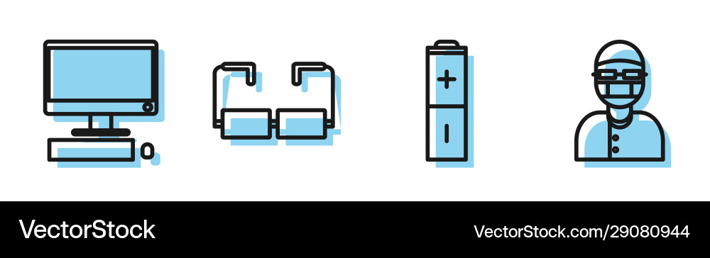 Set line battery computer monitor with keyboard Set line battery computer monitor with keyboard vector image