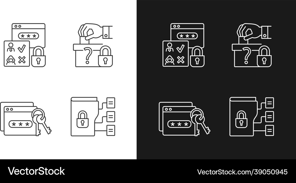 Data sensitivity linear icons set for dark Data sensitivity linear icons set for dark Vector Image